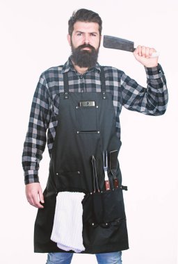 Sakallı hippi giyim önlük Barbekü için. Et pişirme ipuçları. Açık havada et kavurma için araçları. Nasıl et biftek ve barbekü için seçin. Barbekü menüsü. Kavurma ve yemek ızgara. Barbekü sezon