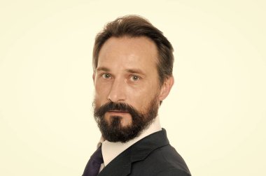 Kendine güvenen bir iş adamı. Resmi kıyafetli kendinden emin orta yaşlı adam kameraya bak. Sakallı adam. İşadamı nasıl yapılacağını biliyor. Şık ve yakışıklı. Kendine güvenen liderlik