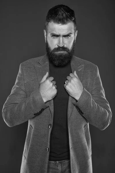 Perfect style. Confident and handsome Brutal man. Mature hipster with beard. Male barber care. Bearded man. Hair and beard care. brutal caucasian hipster with moustache. his perfect style — Stock Photo, Image