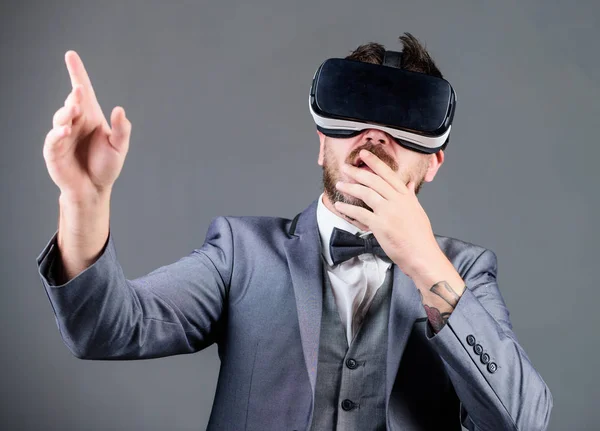 Innovation and technological advances. Business implement modern technology. Businessman explore virtual reality. Technology for business. Digital surface interaction. Business man virtual reality