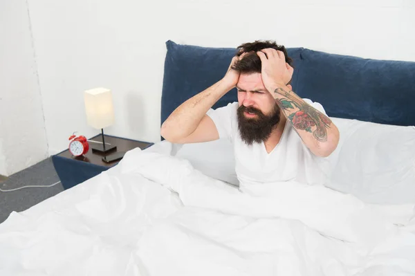 Time to relax. energy and tiredness. mature male with beard in pajama relax in bed. bearded man hipster sleep in morning. asleep and awake. brutal sleepy man in bedroom. just need more relax