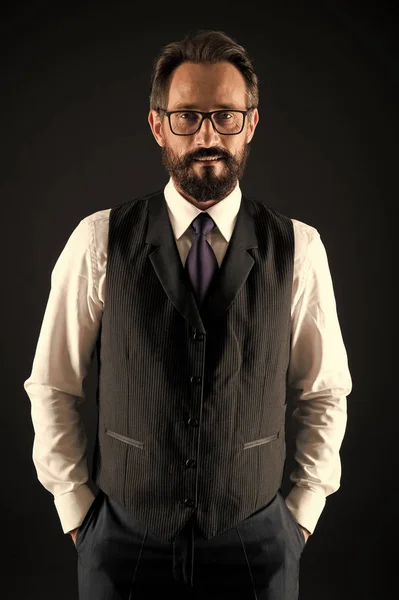 Style concept. Man wear glasses with elegant style. Bearded man dressed with style. A classic never goes out of style