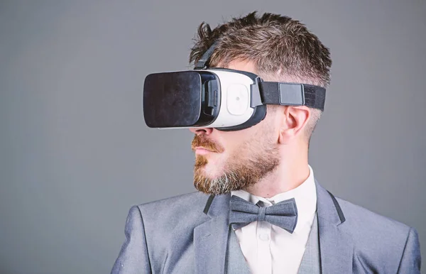 Business man virtual reality. Modern gadget. Innovation and technological advances. Business implement modern technology. Businessman explore virtual reality. Digital technology for business — Stock Photo, Image