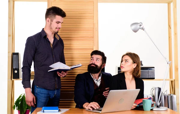 Successful team. Professional team at work. Group of people making great business discussion during team meeting. Business team working and communicating together at office desk — Stock Photo, Image