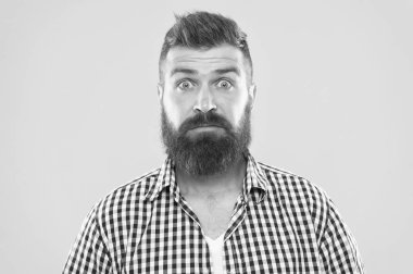 Moda sakallı adam. Sakallı adam. bıyıklı acımasız beyaz hippi. şaşırmış adam sarı zemin üzerine. Olgun hippi sakallı. Erkek kuaför bakım. Kalça ve şık