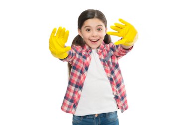 Güvenebileceğin uzman ev temizleme servisi. Temizlik malzemeleri. Beyaz arka planı temizlemek için lastik eldivenler. Öğretmenin temizliği takdir eder. Temiz ev mutludur. Oda servisi görevleri