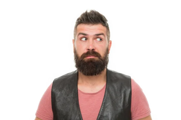 Me siento raro. Moda barba tendencia aseo. Expresión facial emocional. Hipster chico maduro con barba tipo brutal. Concepto masculinidad. Peluquería y peluquería. Barba de estilo y bigote — Foto de Stock