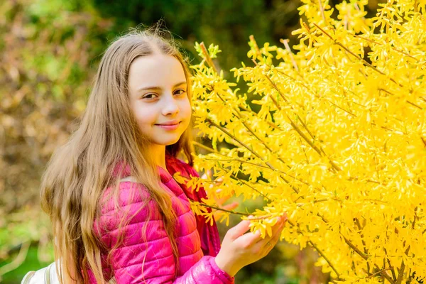 Ett gulligt barn tillbringar tid i parken. Utforska trädgården. Utflykt till botaniska trädgården. Växter som odlas för visning för allmänheten. Flicka gå i botanisk trädgård. Fridfull miljö trädgård. Njuter av naturen — Stockfoto