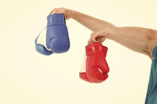 Boxing gloves. Fight gloves. Hook and loop training gloves. Boxing clothing and sportswear. Fighting gear and sportswear. Protect your hands and wrists during fight. Providing a truly secure fit — Stock Photo, Image