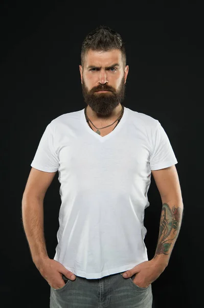 Styling and trimming beard care. Bearded confident hipster. Beard fashion and barber concept. Man handsome hipster stylish beard and mustache. Beauty and masculinity. Barber tips maintain beard — Stock Photo, Image