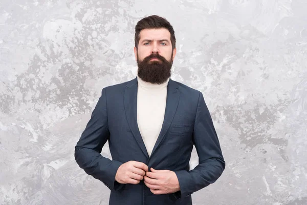 Confident in his new business. Tailor or fashion designer. Modern life. elegant man with beard. Brutal bearded hipster in formal suit. Male fashion model. Mature businessman. Perfect beard