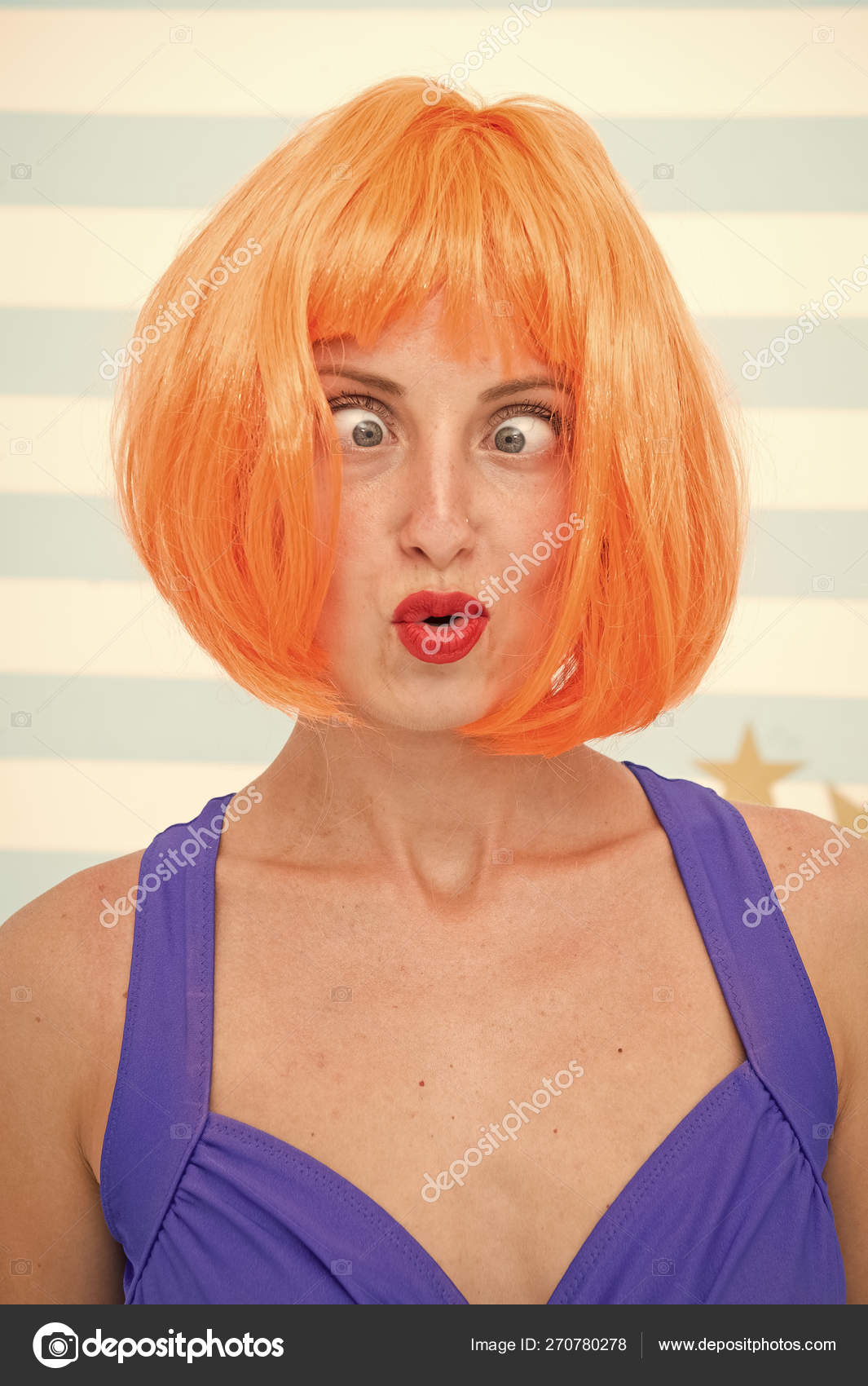 Crazy girl with orange hair. crazy emotions on face of girl. feelings and  emotions concept. crazy eyes of cosplay girl. going crazy. woman with funny  eyes strabismus. Stock Photo by ©stetsik 270780278