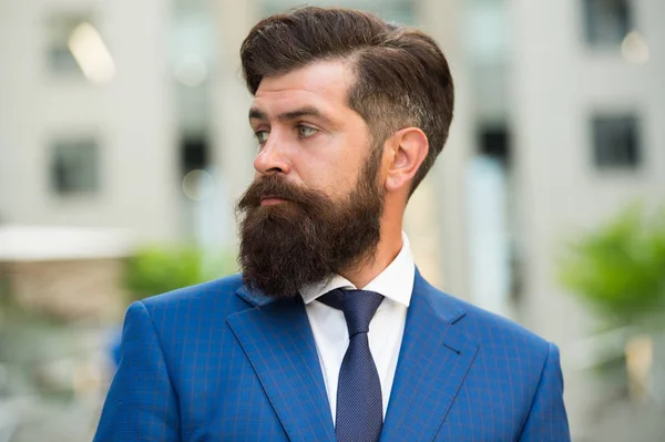 Business life. Man stylish businessman. Successful and motivated for success. Business man bearded wear fashionable suit. Businessman well groomed hairstyle beard. Business concept. Feel confident