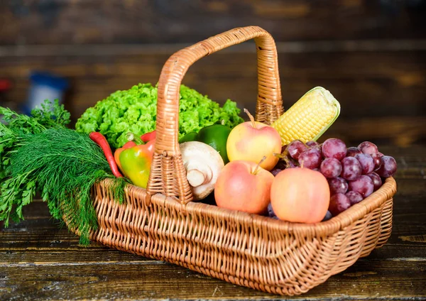 Cesta com legumes. festival de colheita. cesta com frutas e legumes úteis. colheita de outono rico. vitamina sazonal. alimentos orgânicos naturais. Feliz Dia das Bruxas. compras no supermercado. produto saudável — Fotografia de Stock