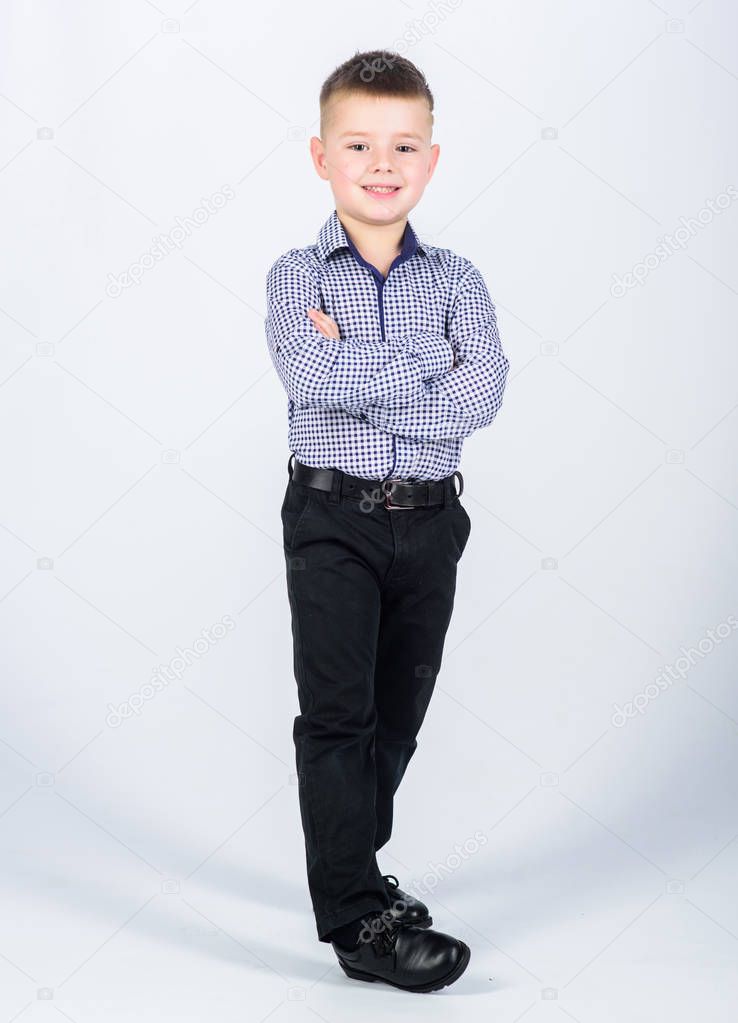 confident child with business start up. Modern life. small boy with business look. little boss. Ceo direstor. Businessman. Office life. Multimillionaire. childhood. Business owner. Good deal