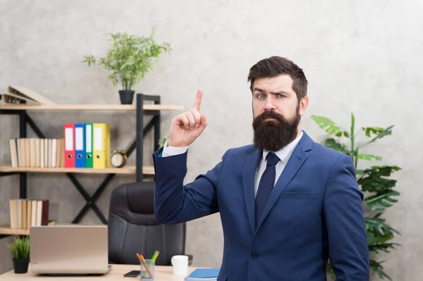 Run a company. Human resources. Job interview. Man bearded top manager boss in office. Business career. Start own business. Business man formal suit successful guy. Recruiter professional occupation — Stock Photo, Image