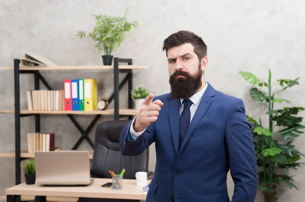 Business man formal suit successful guy. Run a company. Human resources. Job interview. Recruiter professional occupation. Man bearded top manager boss in office. Business career. Start own business