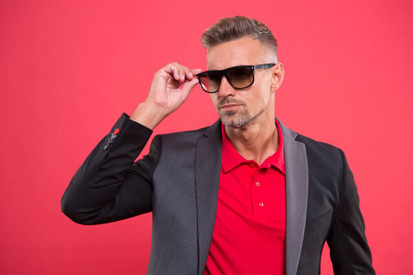 Accessorize suit. Bespoke suit flatters every wearer. Sense of confidence gentlemen. Man handsome confident mature fashion model wear fashionable suit. Business suit style. Luxury clothes shop