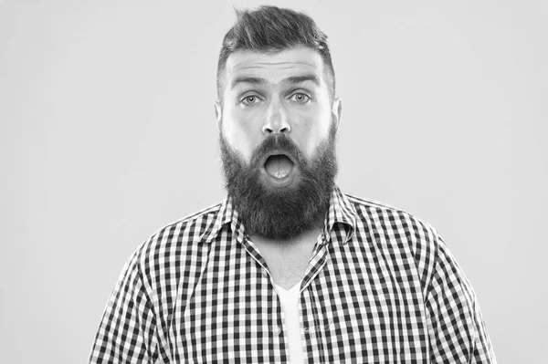Man bearded hipster with sneezing face open eyes close up yellow background. Brutal hipster sneezing. Allergy concept. Take allergy medications. Can not stop sneezing. I am going to sneeze — Stock Photo, Image
