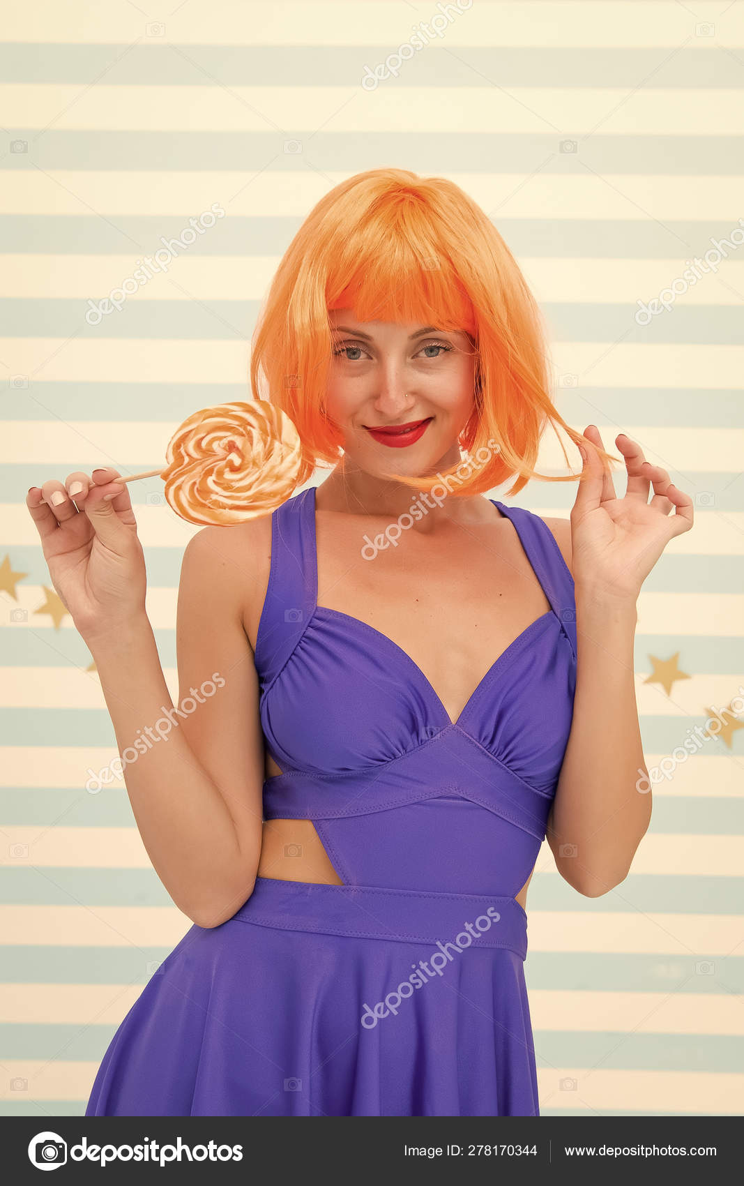 Fashion Girl With Orange Hair Having Fun Crazy Girl In Playful