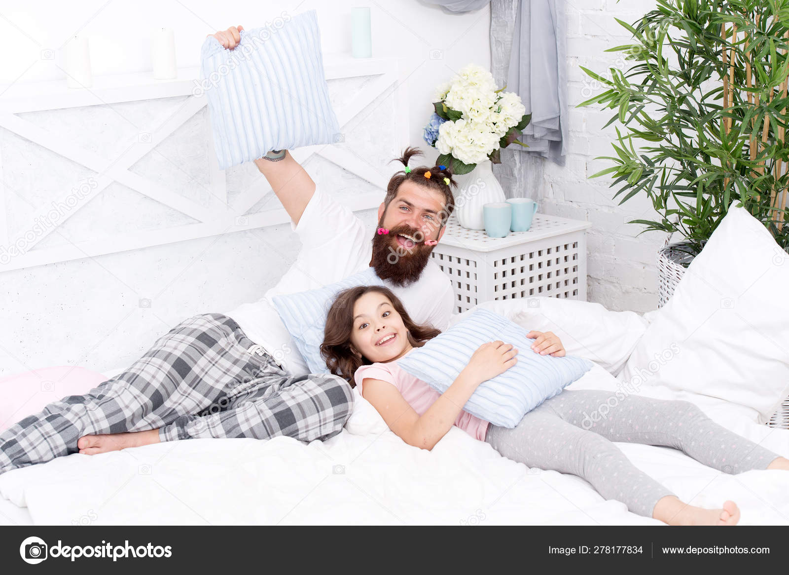 Happy Fatherhood Man Bearded Hipster With Childish
