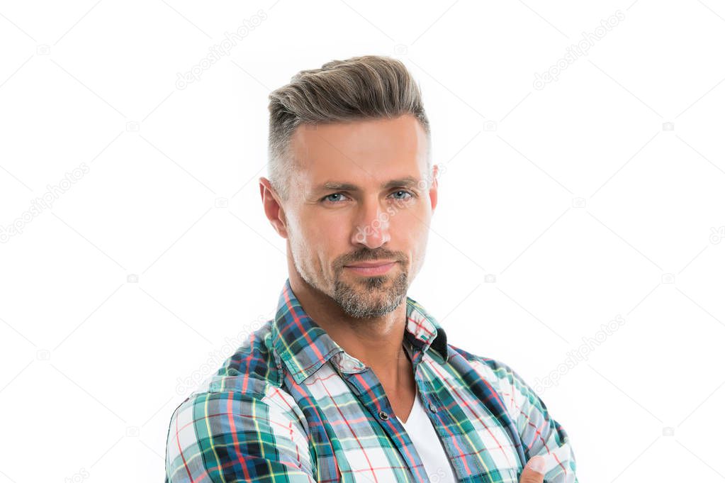 Male natural beauty. Deal with gray roots. Man attractive well groomed facial hair. Barber shop concept. Grizzle hair suits him. Barber hairdresser. Man mature good looking model. Anti ageing