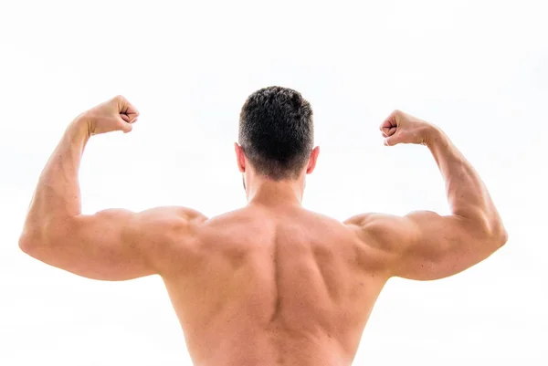 Achieve success. Successful athlete. Victory and success. Champion and winner concept. Sport motivation. Man celebrating success. Bodybuilder strong muscular back feeling powerful and superior — Stock Photo, Image