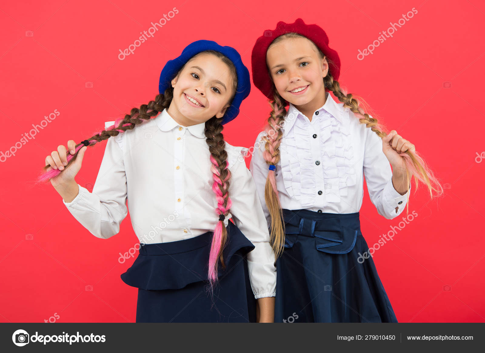 School Friendship Schoolgirls Wear Formal School Uniform
