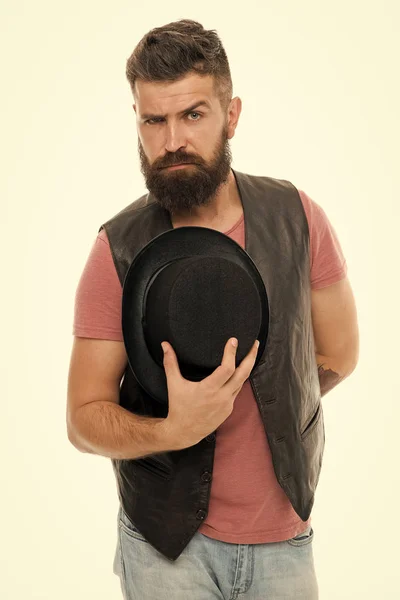 Let me introduce myself. Want some magic trick. Illusionist trick performance concept. Illusionist circus worker. Applause great artist. Man bearded strict illusionist. Fun with illusionist — Stock Photo, Image