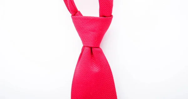 Red necktie for real men. Modern formal style. male tie isolated on white. Male shop. vintage. retro style. Groom wedding. Wedding accessories. Elegant look. Fashion accessory. Business detail — Stock Photo, Image