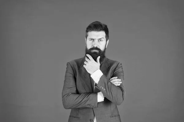 Man bearded businessman thoughtful face solving problem making decision. Decision making is part of management. Mental process of choosing from set of alternatives. Hard decision. Business decision — Stock Photo, Image