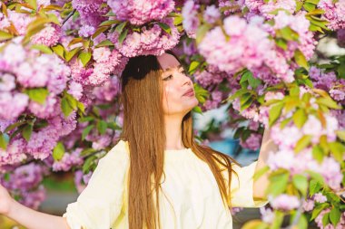 cilt bakımı ve spa. Cilt için doğal kozmetik. bahar çiçek çiçek kadın. kiraz çiçeği kız. Sakura ağacı açıyor. çiçek kokusu, alerji. doğal yaz güzelliği. Harika koku