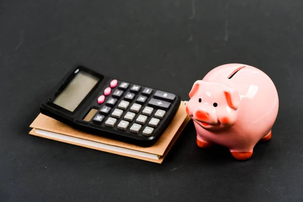 Help me. Tellings budgetplannen. Commerece Business. geld besparen. Boekhouding en payroll. Boekhouding. financieel verslag. kapitaalbeheer. Moneybox met Calculator. Piggy Bank — Stockfoto