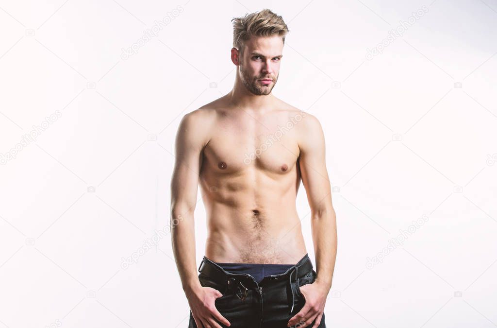 Confident in his attractiveness. Man handsome sexy undressing. Hipster sexy muscular torso take off clothes. Sexual performance. Feeling so hot. Seductive macho feeling sexy. Attractive sexy body