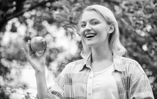 vitamin in apple. spring harvest. summer fruit. healthy teeth. hunger. orchard, gardener girl in apple garden. vitamin and dieting food. Happy woman eat apple. apple full of vitamin. perfect picnic