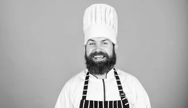 Special offer from chef. Confident bearded happy chef white uniform. Try something special. My secret tips culinary. Cooking easy and pleasant occupation. Become chef at restaurant. Cheerful chef — Stock Photo, Image