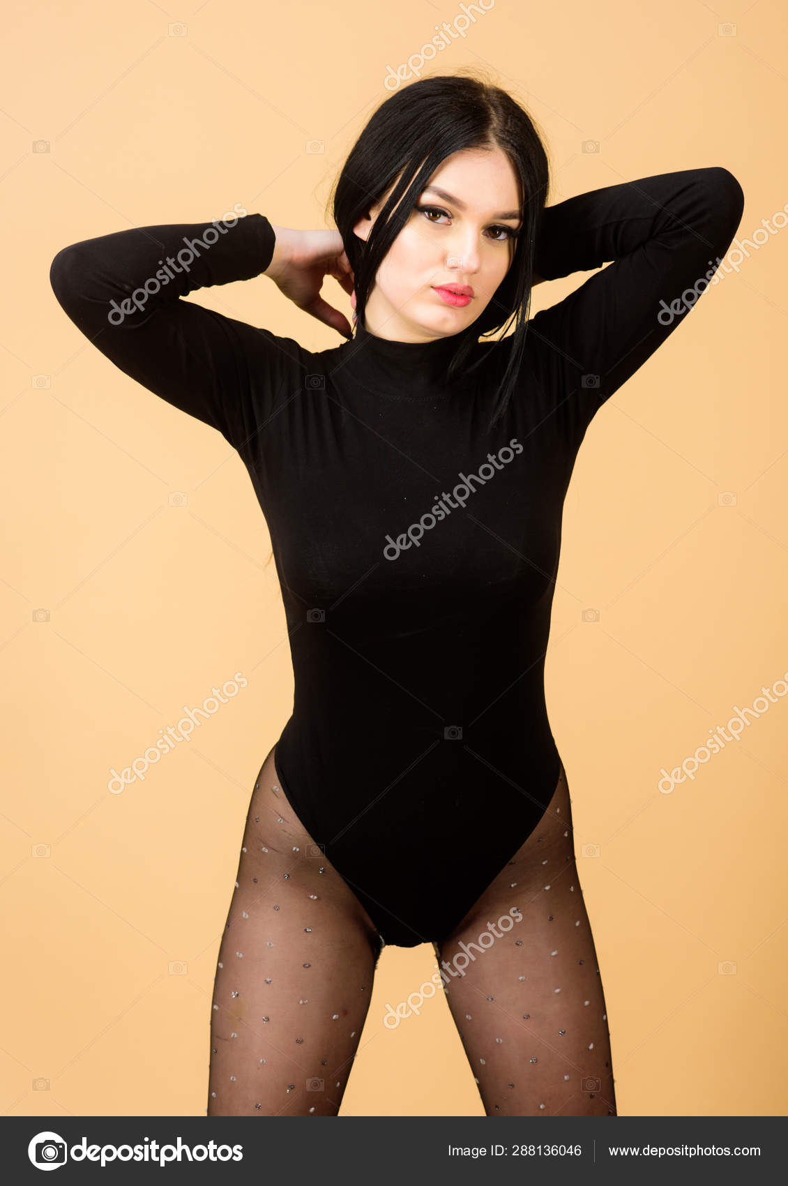 Underwear fashion. seduction. Fitness and diet. sexy girl in bodysuit and  tights. beauty with long brunette hair. woman with sexy fit body. Enjoying  her beauty. Sexy dreaming Stock Photo by ©stetsik 288136046