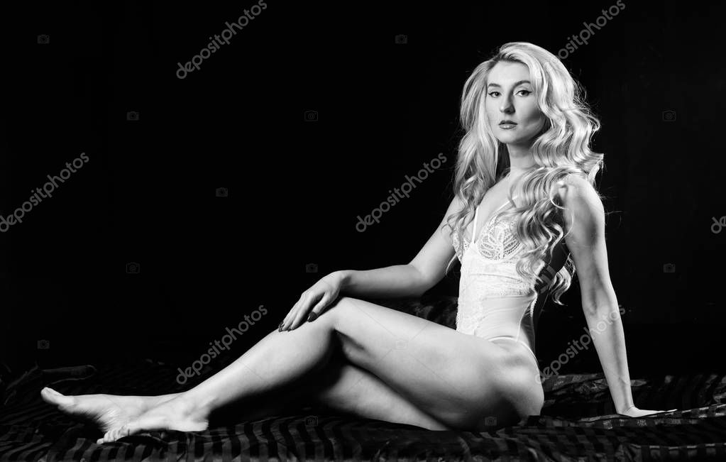 Curly blonde lingerie sensual