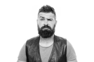 Garip hissediyorum. Sakal acımasız adam ile hipster olgun adam. Erkeklik kavramı. Berber dükkanı ve sakal bakımı. Sakal ve bıyık Styling. Moda trend sakal bakım. Duygusal yüz ifadesi