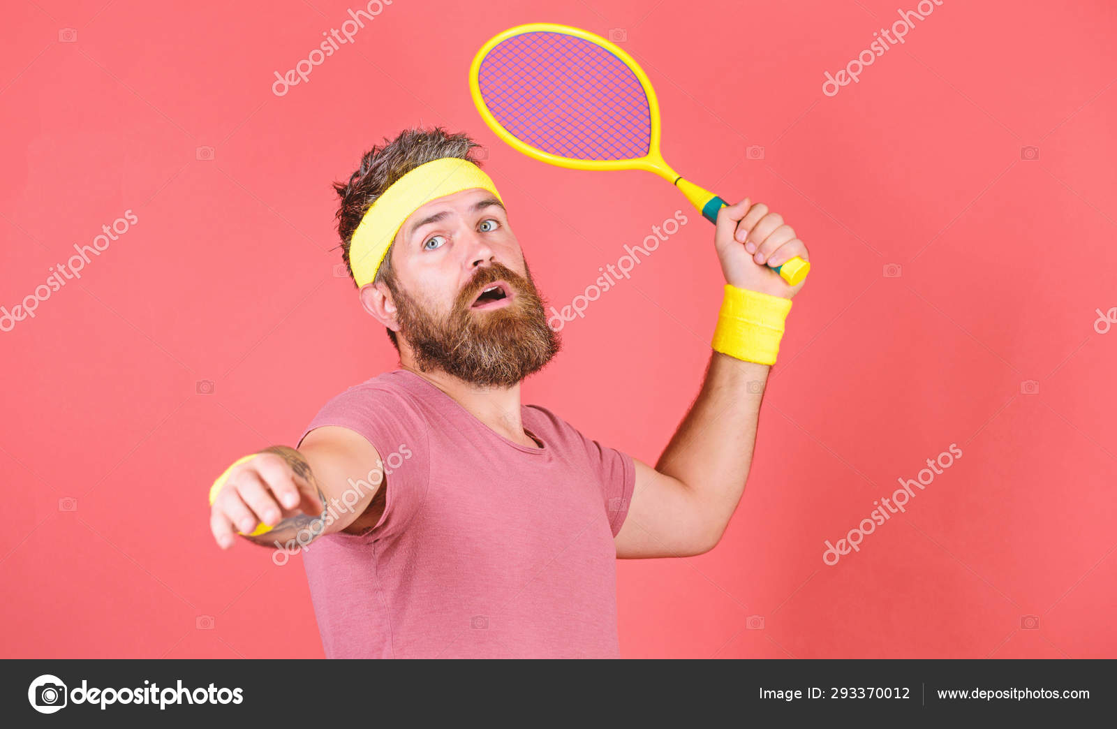 Reach Top Again Man Bearded Hipster Wear Sport Outfit Tennis