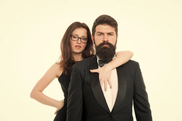 Formal fashion. Business couple. Love. Romantic couple in love. Elegant couple in formal wear. sexy woman bearded man. Sexy couple. Elegant fashion model. Trendy fashion look. formal event fashion