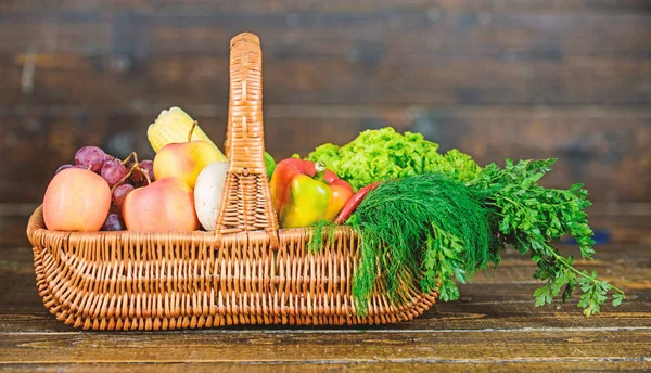 Lebendiges und farbenfrohes Gemüse. Gemüse aus eigenem Anbau. Weidenkorb mit frischem Bio-Gemüse. Herbsterntekonzept. Herbsternte bringt Gemüse. Naturkost aus lokalem Anbau. Bauernmarkt — Stockfoto