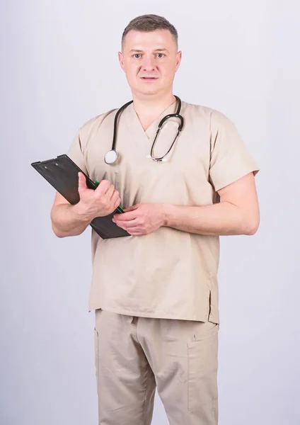 Pediatrician intern. Medical tool. man in medical uniform. Treatment prescription. confident doctor with stethoscope. nurse laboratory assistant. family doctor. medicine and health. intern on work — Stock Photo, Image