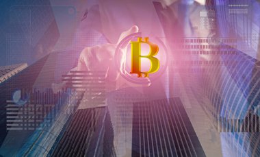 Blok çözmek kar edin. Blockchain teknoloji. Bitcoin madencilik. Gelecekteki dijital para bitcoin. İnsan sanal ekran iş grafik etkileşim. Bitcoin cüzdan oluşturun. Araştırma kripto Döviz Alım bitcoin