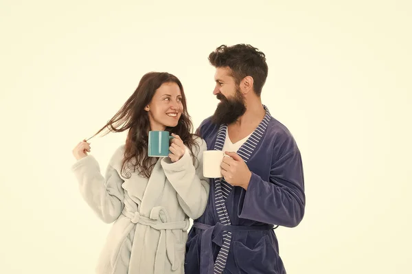 Couple in love. Morning coffee. Happy couple drink coffee. Happy family breakfast. Morning at home. Happy family couple. Time for coffee. Tea time. Couple enjoying wellness weekend. Morning vibes