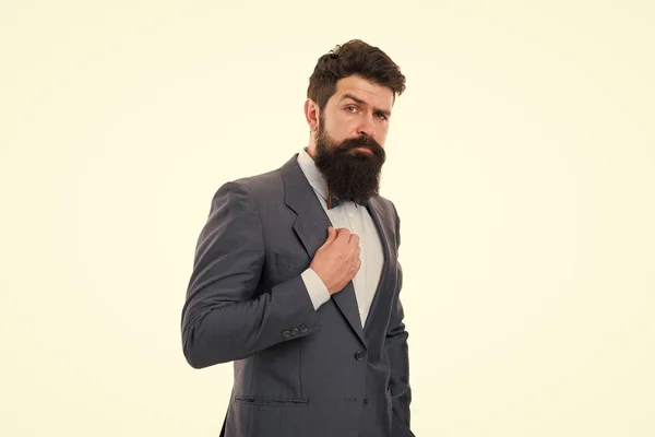 Barba moda e cuidado. Moda masculina no escritório de negócios. Empresário em processo formal. Homem com barba. Homem barbudo. Hipster maduro com barba. Homem brutal confiante. Negócios. Empresário moderno — Fotografia de Stock