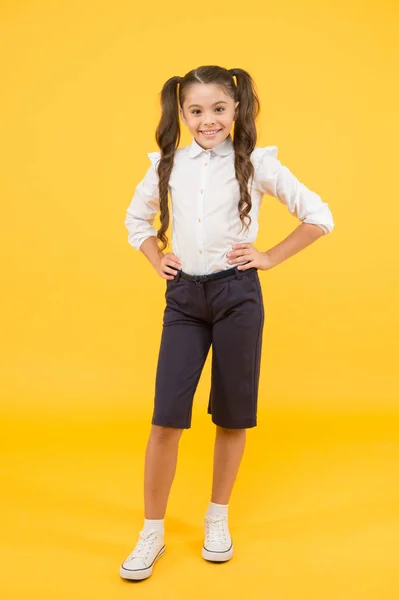 Ready for lesson. School fashion. International childrens day concept. Modern schoolgirl. Schoolgirl happy smiling pupil long hair. Beginning of academic year. Adorable schoolgirl. Time to study — Stock Photo, Image