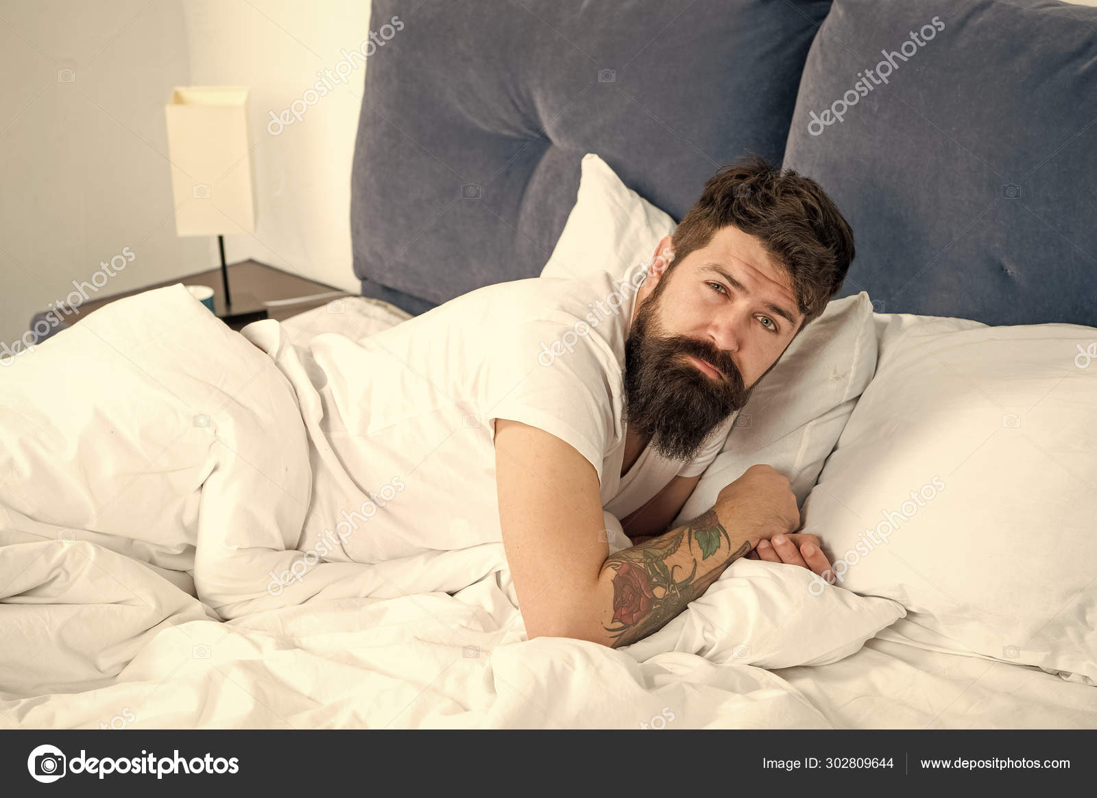 Guy Lying In Bed Try To Relax And Fall Asleep Relaxation