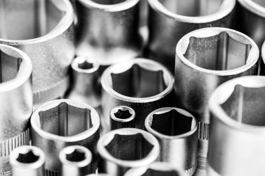 soket anahtarının metallize arka planı. mükemmel araç kiti. Krom Vanadyum Çelik. metallized düzeltme ekipmanları. soket anahtarı. Kral Tamirci. profesyonel araçlar seti