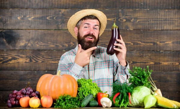 Organik bitkileri büyümek. Evde yetiştirilen organik yiyecekler. Sağlıklı yaşam tarzı. Sakallı ahşap arka planlı adam. Organik çiftçi ol. Organik ev sebzeleri ile çiftçi. Topluluk bahçeleri ve çiftlikleri